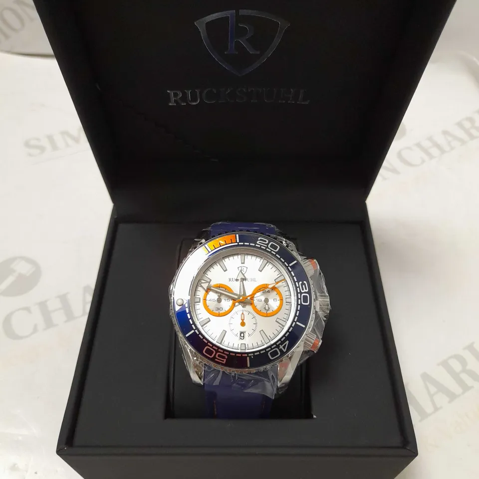 RUCKSTUHL CHRONOGRAPH STYLE TRIPLE DIAL RUBBER STRAP WRISTWATCH
