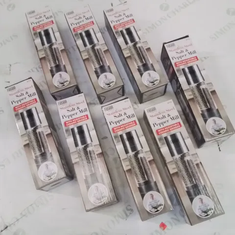 8 BRAND NEW FUSION FOOD CARE STAINLESS STEEL SALT AND PEPPER MILLS