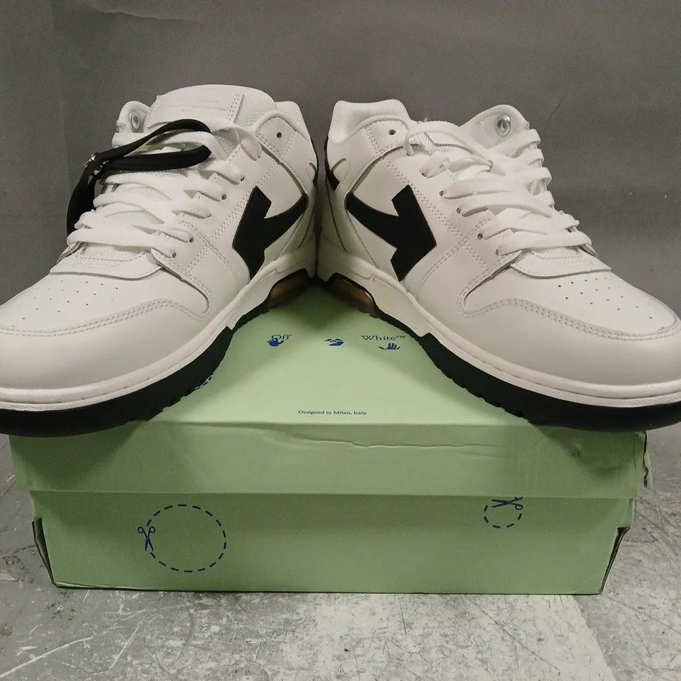 BOXED PAIR OF OFF WHITE OUT OF OFFICE SNEAKERS IN WHITE/BLACK SIZE EU 45