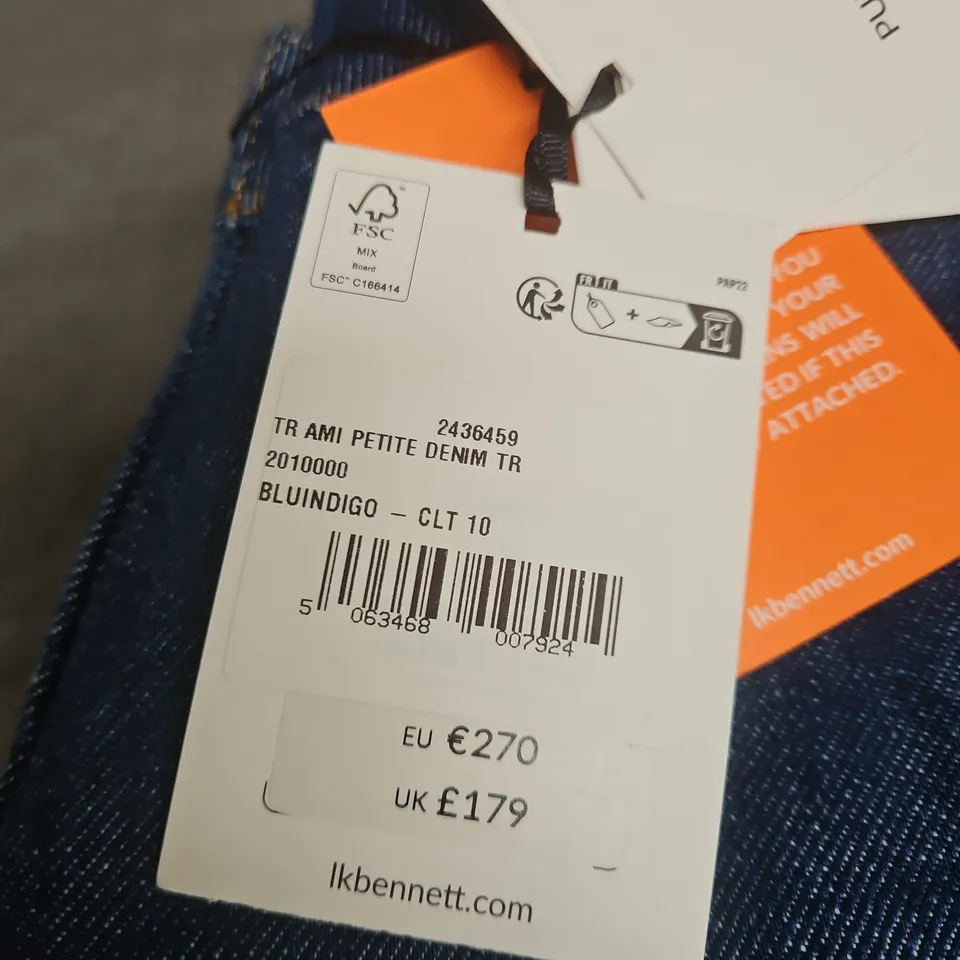 LK BENNETT PETITE DENIM JEANS – BLUE INDIGO, UK 10