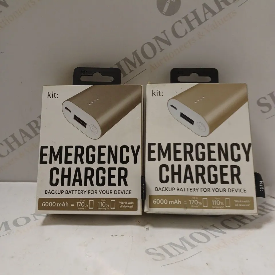 2 X BOXED KIT: EMERGENCY BACK-UP 6000MAH PORTABLE POWER BANKS IN GOLD COLOUR