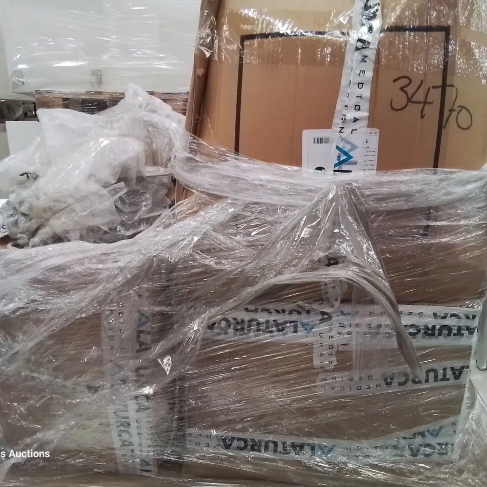 PALLET CONTAINING APPROXIMATELY 150 PLASTIC DOUBLE HANGING POLES, CHROME HANGING POLES,