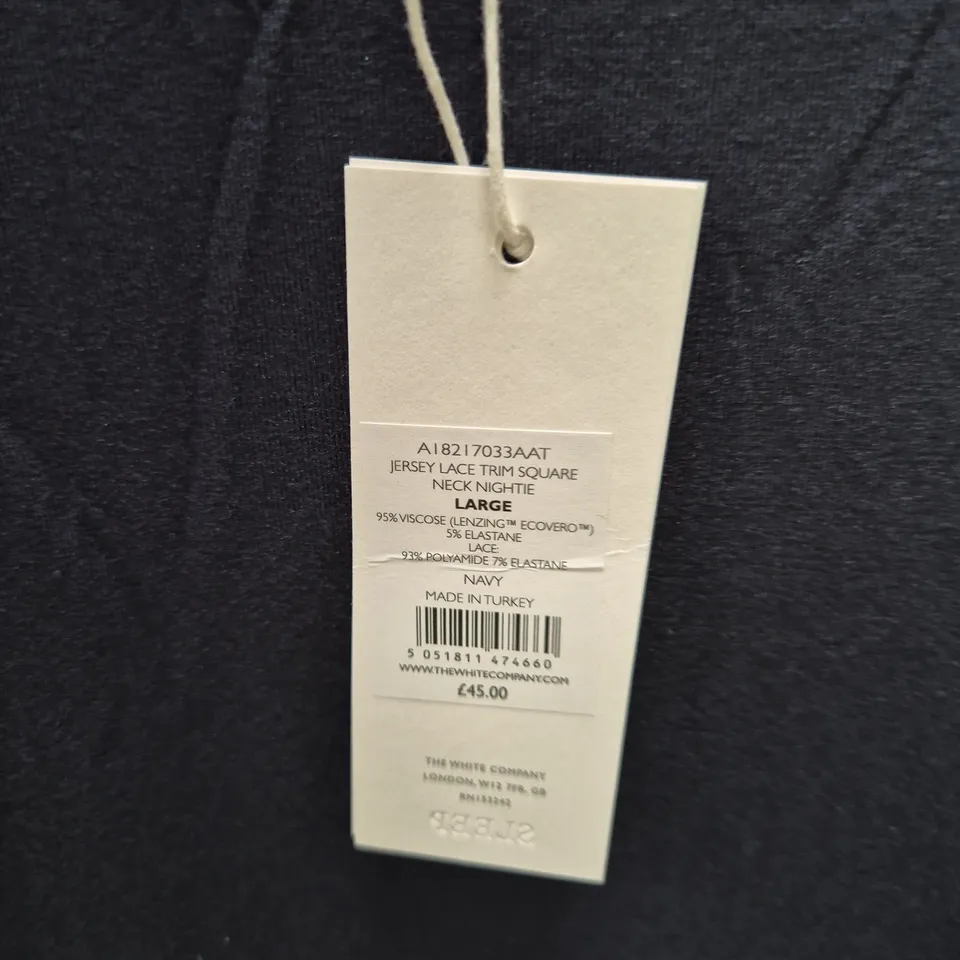 THE WHITE COMPANY NAVY LACE-TRIM NIGHTIE, LARGE