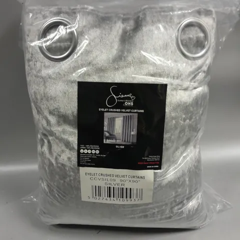 HOME COLLECTION BY OHS EYELET CRUSHED VELVET CURTAINS IN SILVER (90"90")