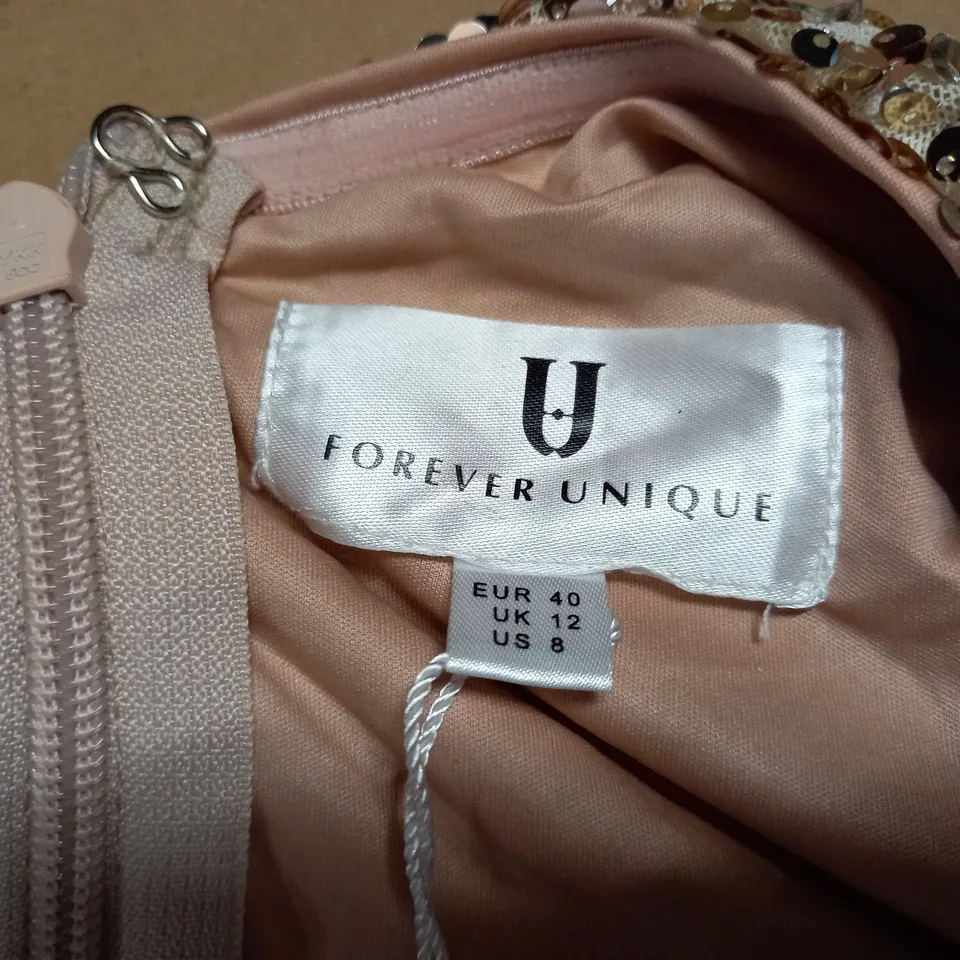 FOREVER UNIQUE SILVER/GOLD OFF THE SHOULDER DESIGNER DRESS - SIZE 12