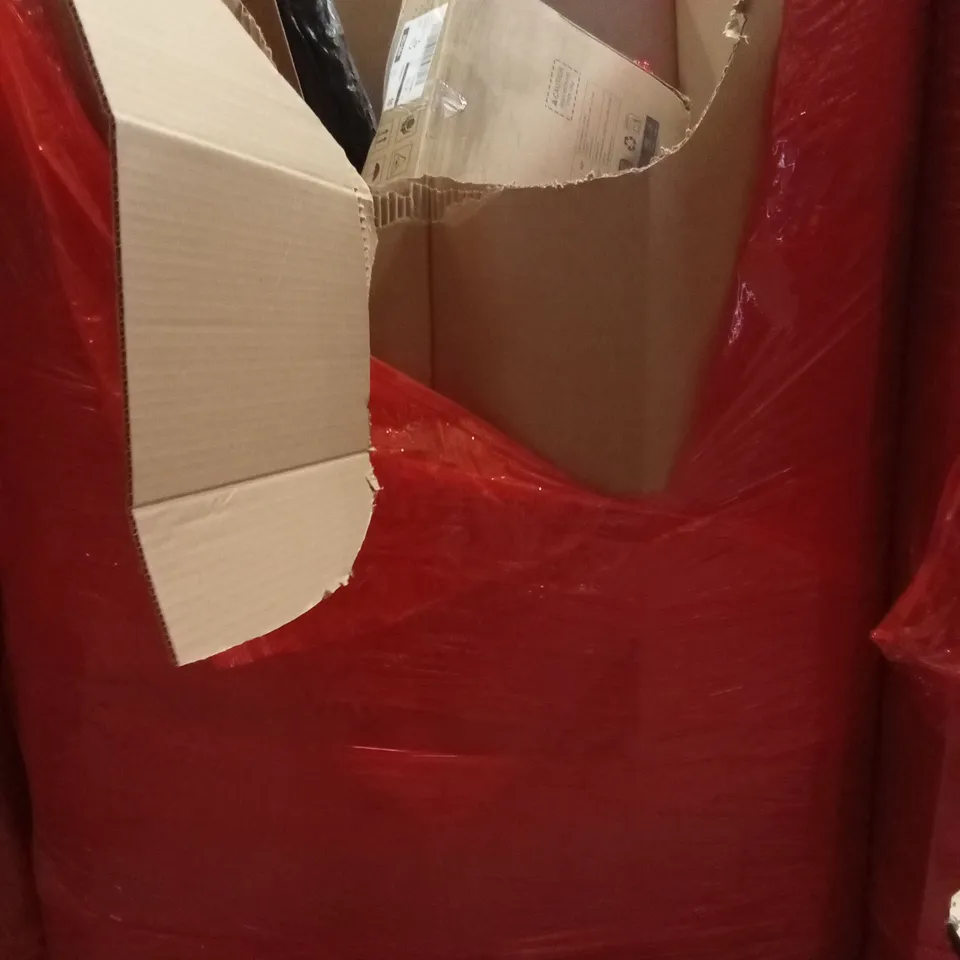 PALLET OF ASSORTED HOUSEHOLD GOODS AND PRODUCTS TO INCLUDE; CABINET ON WHEELS, CEILING FAN WITH LIGHT,AREA RUG