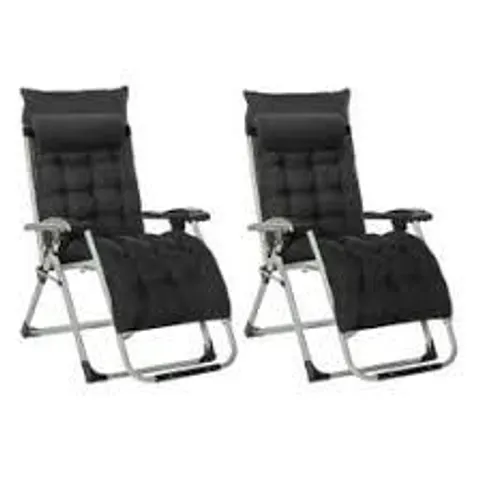 BOXED NEO BLACK ZERO GRAVITY SUN LOUNGER WITH PADDED CUSHIONS SET OF TWO (1 BOX)