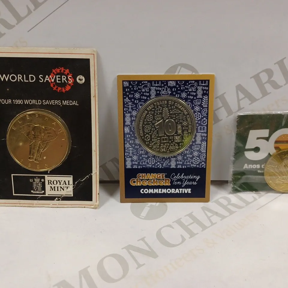 BOX TO CONTAIN APPROX. 7 X ASSORTED COLLECTORS & COMMEMORATIVE COINS & MEDALS. DESIGNS VARY 