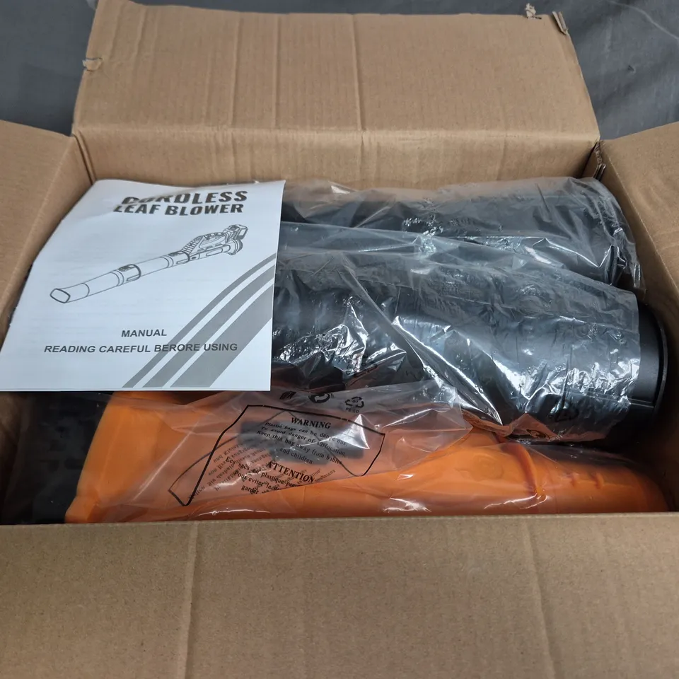 UNBRANDED CORDLESS LEAF BLOWER – 21V MAX LITHIUM, BOXED WITH MANUAL