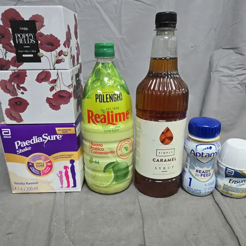 APPROXIMATELY 5 ASSORTED FOOD ITEMS TO INCLUDE - CARAMEL SYRUPM APTAMIL AND ENSURE COMPACT