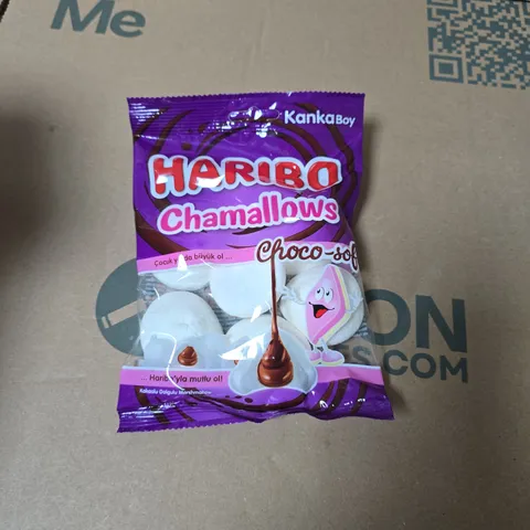 BOX OF APPROXIMATELY 24 BAGS OF HARIBO CHAMALLOWS - EXPIRY DATE 2026 