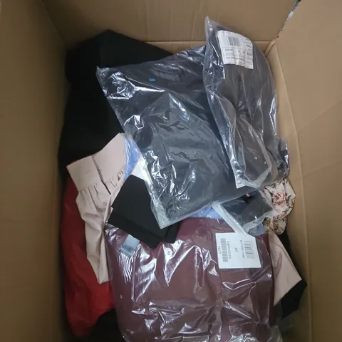 LARGE BOX OF APPROXIMATELY 25 ASSORTED CLOTHING ITEMS IN VARIOUS COLOURS, STYLES AND SIZES - COLLECTION ONLY