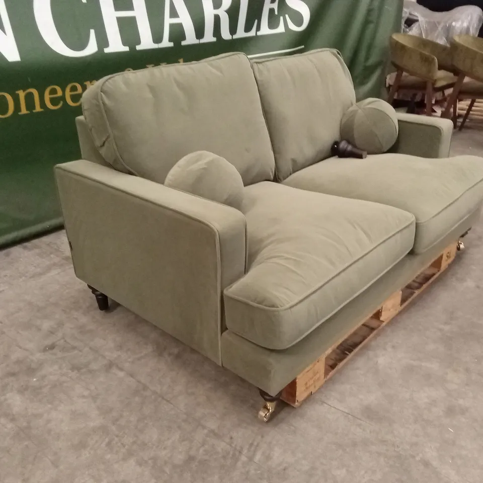 QUALITY DESIGNER ADDISON 2 SEATER KHAKI GREEN VELVET SOFA