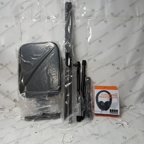 LOT OF KEYBOARD ACCESSORIES TO INCLUDE STAND, STOOL AND HEADPHONES
