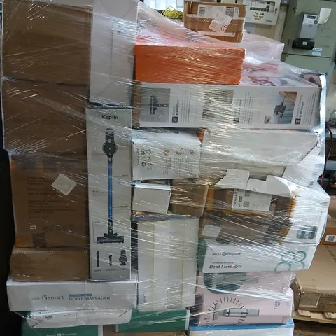 PALLET OF ASSORTED HOUSEHOLD PRODUCTS TO INCLUDE; KEPLIN VACUUM CLEANET, PORTABLE AIRBAG BOOT MASSAGER, SKARE SODA MAKER 2 AND HOMESMART ELECTRIC MOP