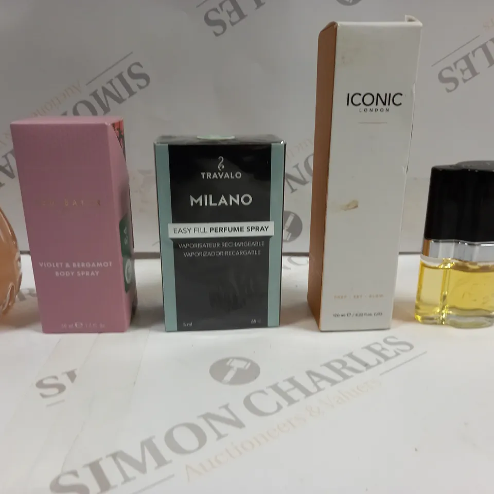 BOX OF APPROXIMATELY 10 ASSORTED FRAGRANCES TO INCLUDE  JIMMY CHOO PERFUME, MILANO SPRAY, TED BAKER BODY SPRAY ETC