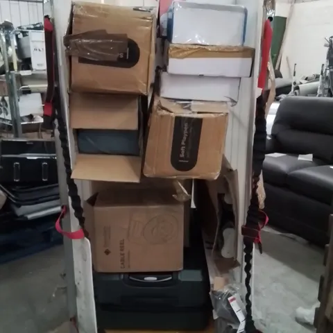 CAGE OF ASSORTED HOUSEHOLD GOODS AND PRODUCTS TO INCLUDE;SUITCASE,PLAYPENS,EXTENSION REEL 18M,RETRACTABLE SAFETY GATE 