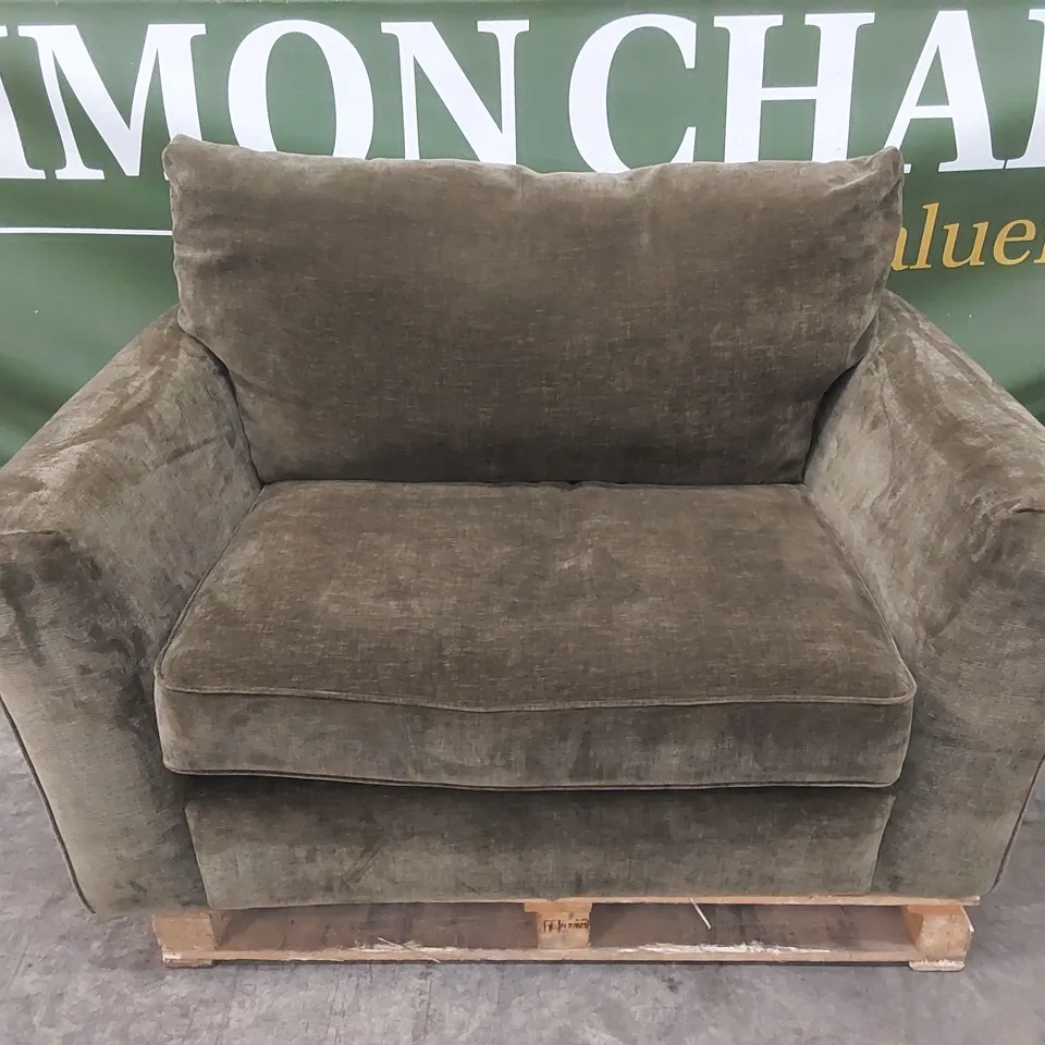 STRATA FABRIC SNUGGLE CHAIR - OLIVE RRP £999