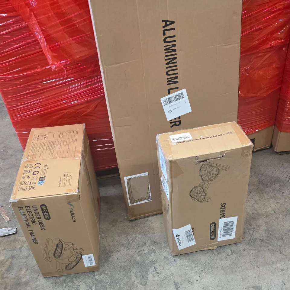 PALLET OF ASSORTED HOUSEHOLD GOODS AND PRODUCTS TO INCLUDE;ELLIPTICAL TRAINER,STEPPER,LADDERS
