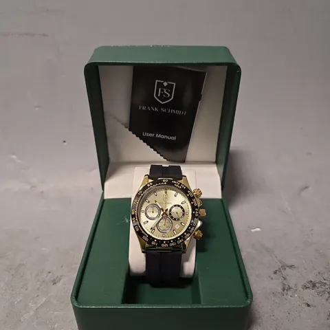 FRANK SCHMIDT WATCH – MULTI FUNCTION SUB DIALS WITH DATE – HQ RUBBER SPORTS STRAP – 3ATM WATER RESISTANT – GIFT BOX INCLUDED