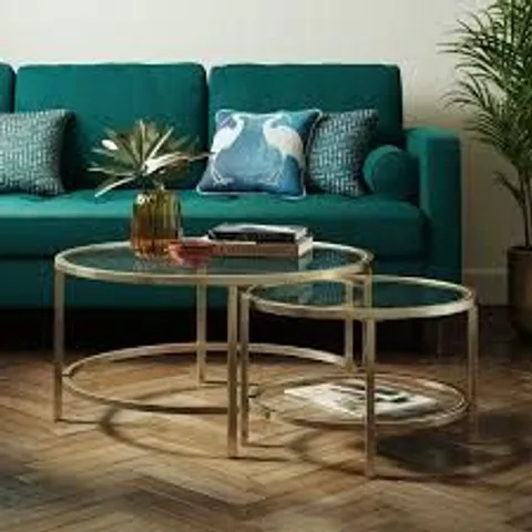 BOXED SOFIA GLASS COFFEE NEST OF TABLES - GOLD (1 BOX)