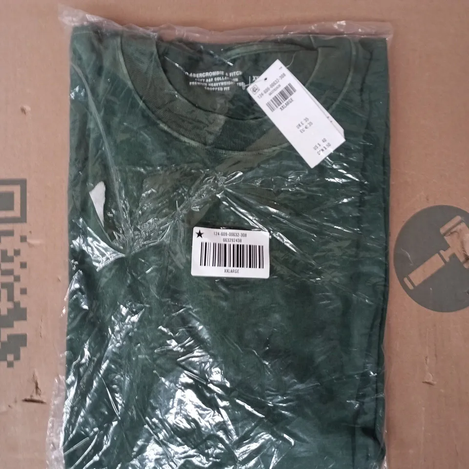 BAGGED ABACROMBIE & FITCH PREMIUM HEAVYWEIGHT CROPPED FIT T-SHIRT IN GREEN SIZE XXL