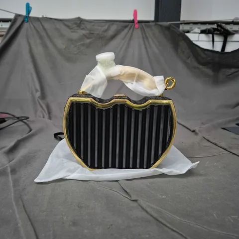 BOND & MASON HEART-SHAPED CLUTCH BAG - BLACK PLEATED FRONT WITH GOLD-TONE FRAME