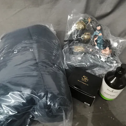 APPROXIMATELY 15 ASSORTED ITEMS TO INCLUDE COAT, CLEANSING HAND WASH, NATIVITY SCENE ORNAMENT, ETC