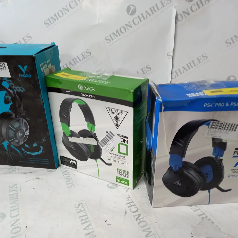 5 BOXED GAMING HEADSETS TO INCLUDE TURTLE BEACH RECON 50P, RAPOO VH510, TURTLE BEACH RECON 70, ETC