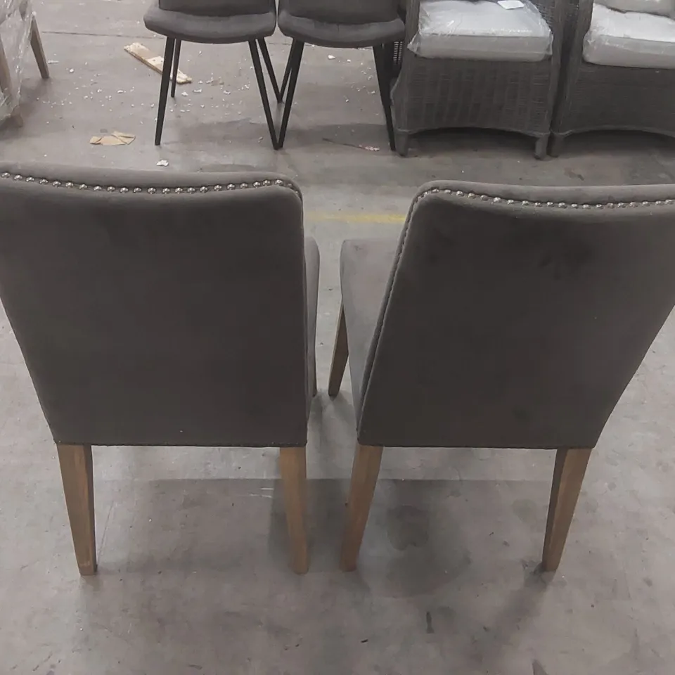 PAIR OF REX MOUSE VELVET DINING CHAIRS 