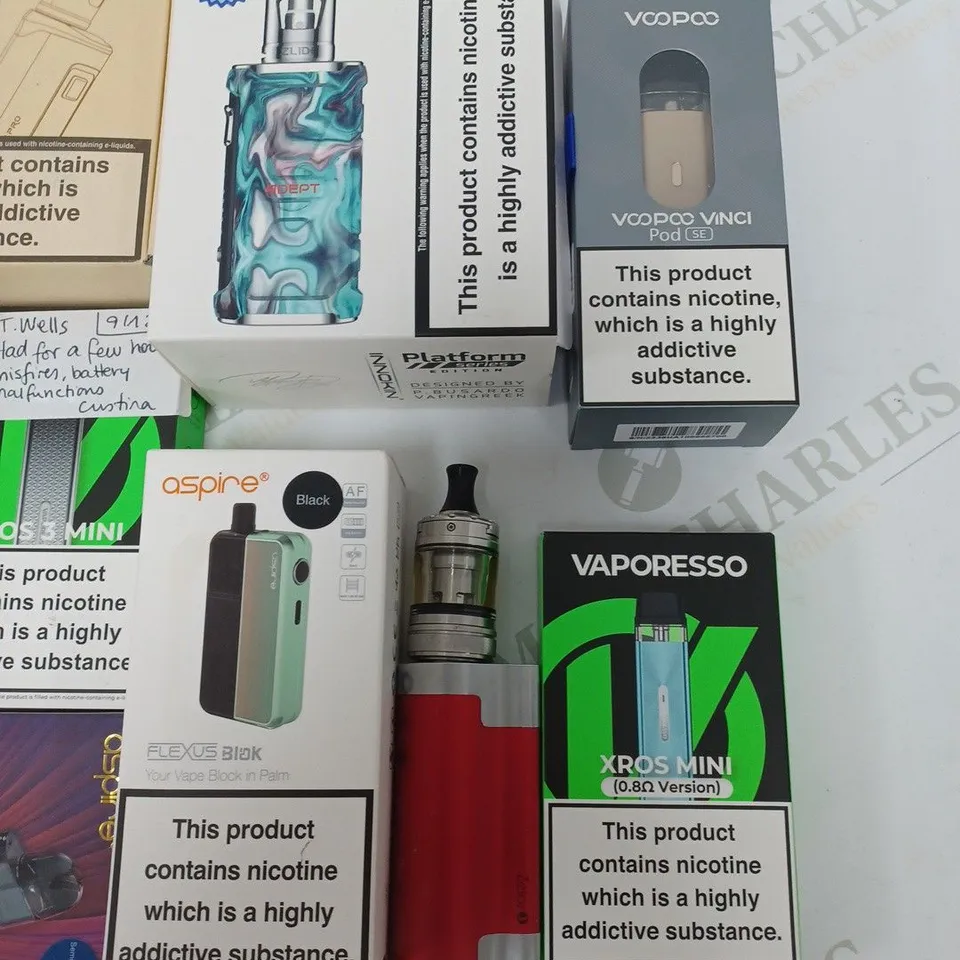 LOT OF 12 ASSORTED E-CIGS TO INCLUDE INNOKIN, VAPORESSO AND ASPIRE