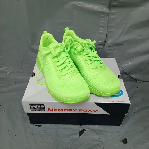 BOXED PAIR OF SKECHERS BOBS TRAINERS IN NEON LIME SIZE 6