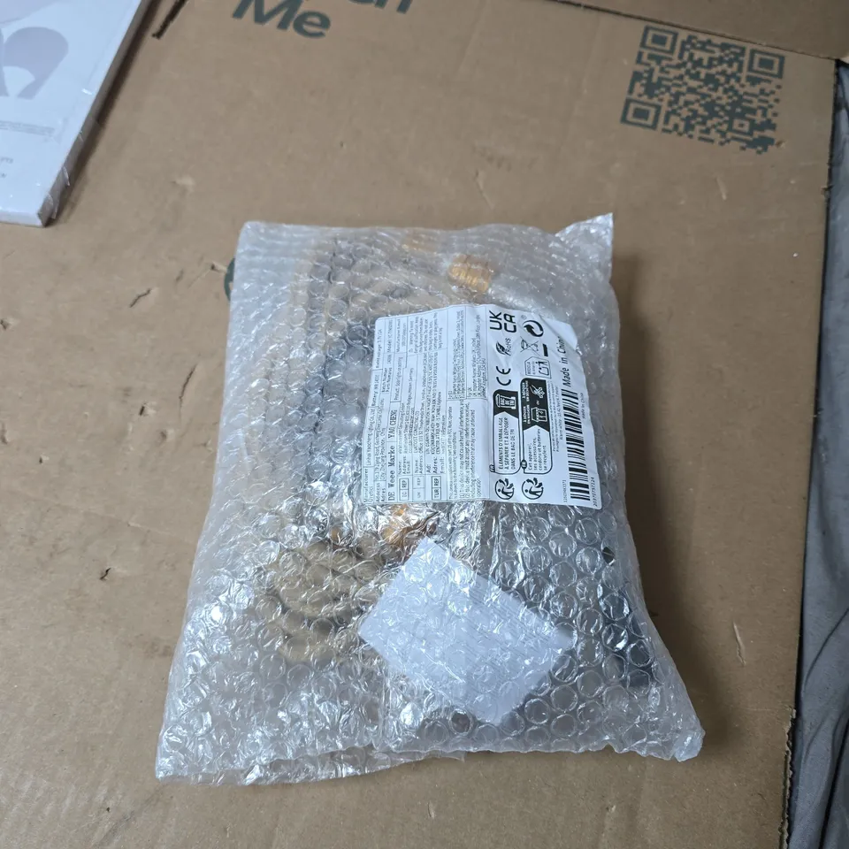 BOX OF APPROXIMATELY 15 ASSORTED HOUSEHOLD ITEMS INCLUDING HUMANTRA WATER BOTTLE , WHITE CARD AND STRING LIGHTS 