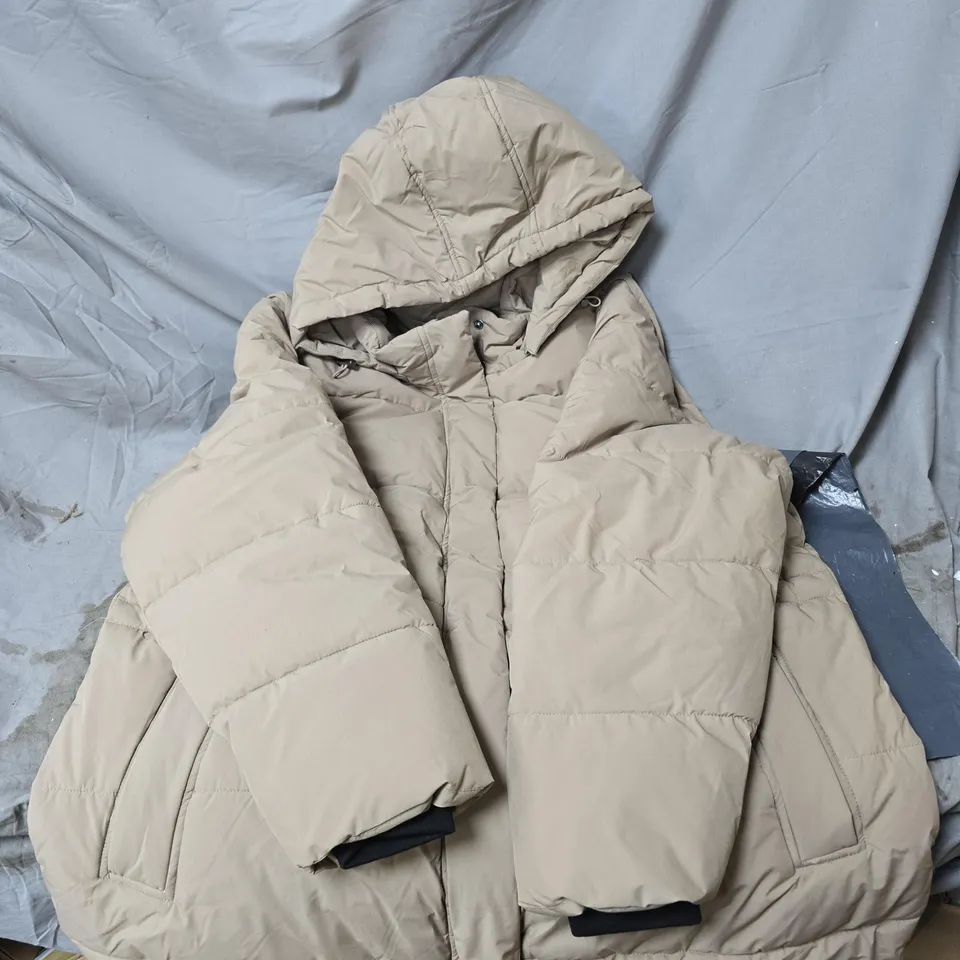 CENTIGRADE BEIGE HOODED PUFFER JACKET, 2XL