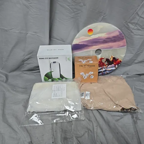 APPROXIMATELY 15 ASSORTED ITEMS TO INCLUDE NOMA EYE MASSAGER, THE 5TH SEASON CANDLE, HORSES WALL ART, ETC