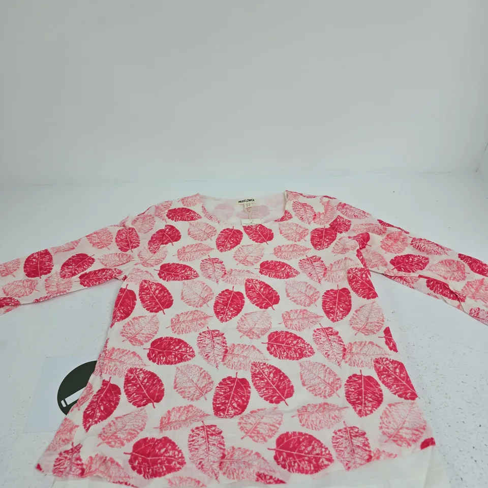 MUDFLOWER DRESS – PINK LEAF PRINT, UK 10 (EU 38, US 6)