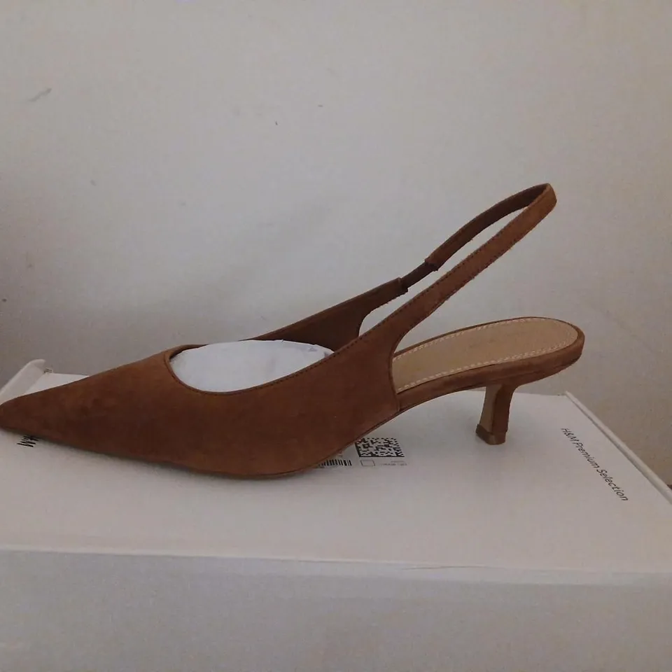 H AND M WOMEN'S BROWN SUEDE SLINGBACK HEELS – UK 6 (EUR 39) PAIR