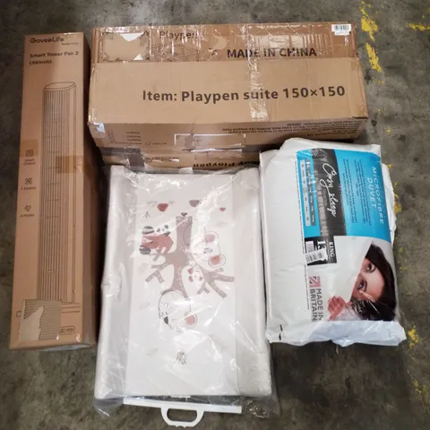 PALLET CONTAINING ASSORTED PRODUCTS INCLUDING SMART TOWER FAN, PLAYPENS, BABY CHANGING MAT & DUVET SET