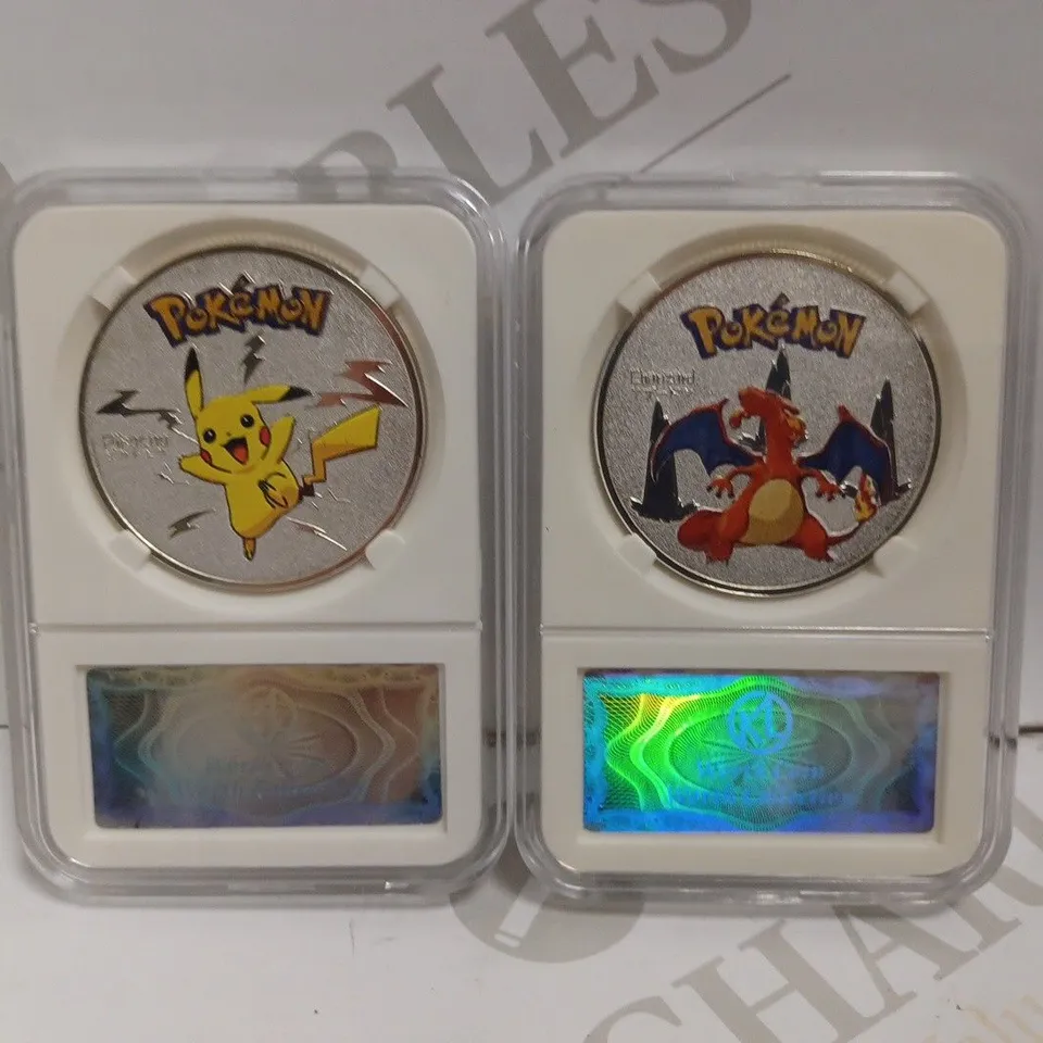 SET OF 2 POKEMON COLLECTABLE COINS INCLUDING CHARIZARD AND PIKACHU