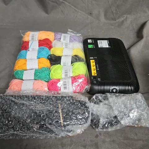 APPROXIMATELY 10 ASSORTED HOUSEHOLD ITEMS TOO INCLUDE WOOL BT WIFI BOXES , ETC 