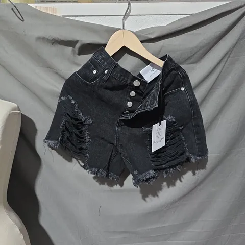 GLAMOROUS DENIM CROPPED BLACK DISTRESSED SHORTS UK 10 (EU 38, US 6)