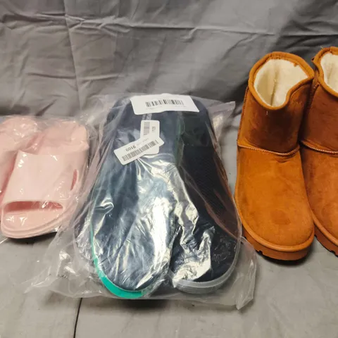 BOX OF APPROXIMATELY 15 ASSORTED PAIRS OF SHOES AND FOOTWEAR ITEMS IN VARIOUS COLOURS, STYLES, AND SIZES - COLLECTION ONLY