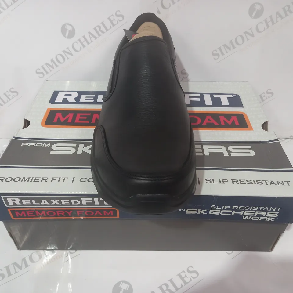 BOXED PAIR OF SKECHERS SLIP-ON LOAFERS IN BLACK UK SIZE 12