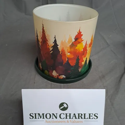 BOXED HOMEWORX GLASS CANDLE SURROUND WITH AUTUMN TREE DESIGN 