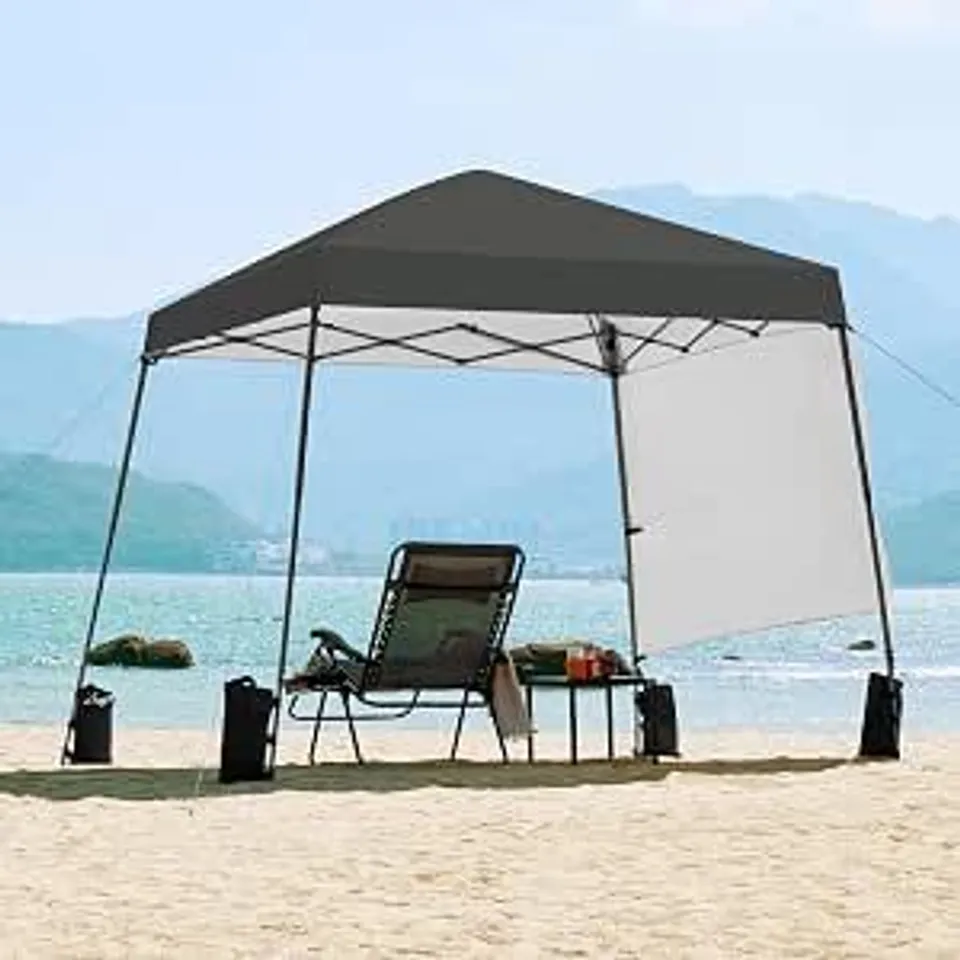 BOXED YAHEETECH 3X3M POP UP GAZEBO, SLANT LEG, 1 SIDE PANEL, DARK GREY
