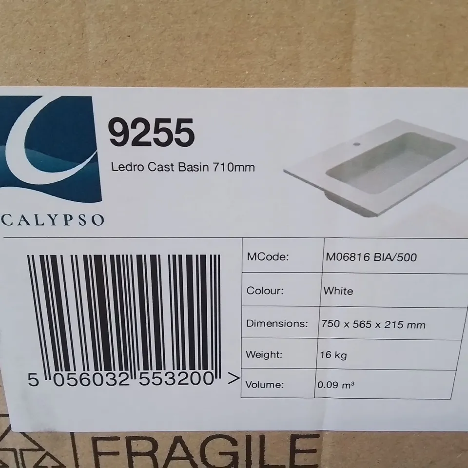 BOXED AS NEW CALYPSO LEDRO CAST BASIN IN WHITE - 750X565X215MM