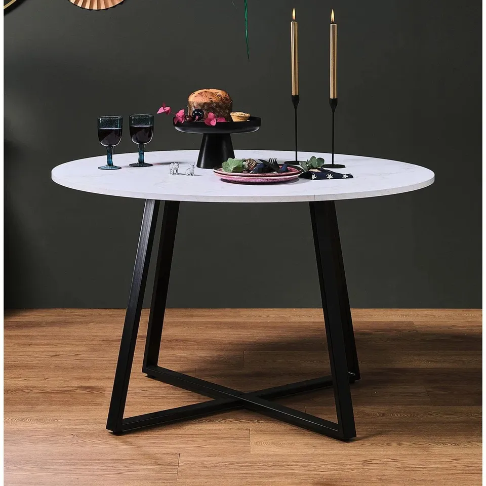 BOXED ADDALEE ROUND METAL BASE DINING TABLE (2 BOXES)