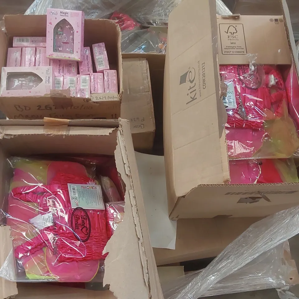 PALLET CONTAINING A LARGE QUANTITY OF ASSORTED ITEMS INCLUDING: CHILDREN'S FANCY DRESS COSTUMES, MAGIC FAIRY DOOR TOYS ECT