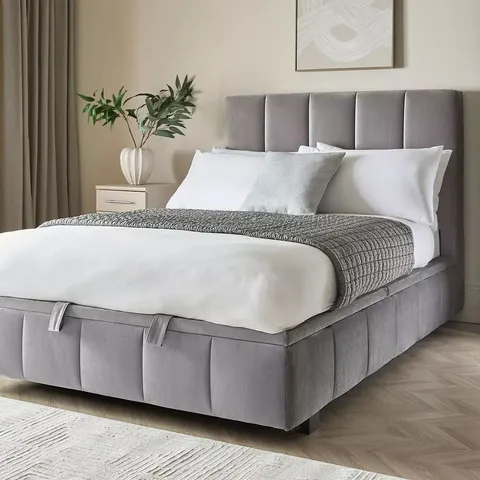 BOXED REMY KING SIZE BED FRAME - GREY (6 BOXES)