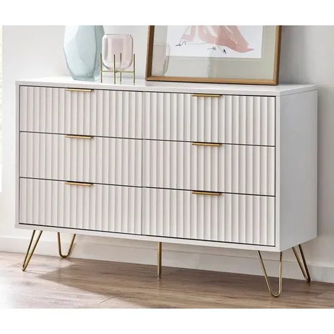 BOXED BRANDONVILLE 6 DRAWER 120CM W DOUBLE DRESSER - MATT WHITE (2 BOXES)